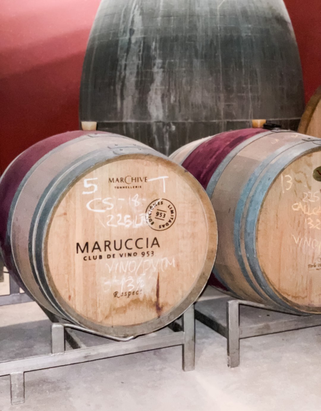 Weinfässer im Keller der Bodega Maruccia